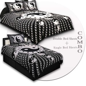 COMBO64- Set of 1 Double Bedsheet and  1 Single Bedsheet With  2+1 Pillow Cover