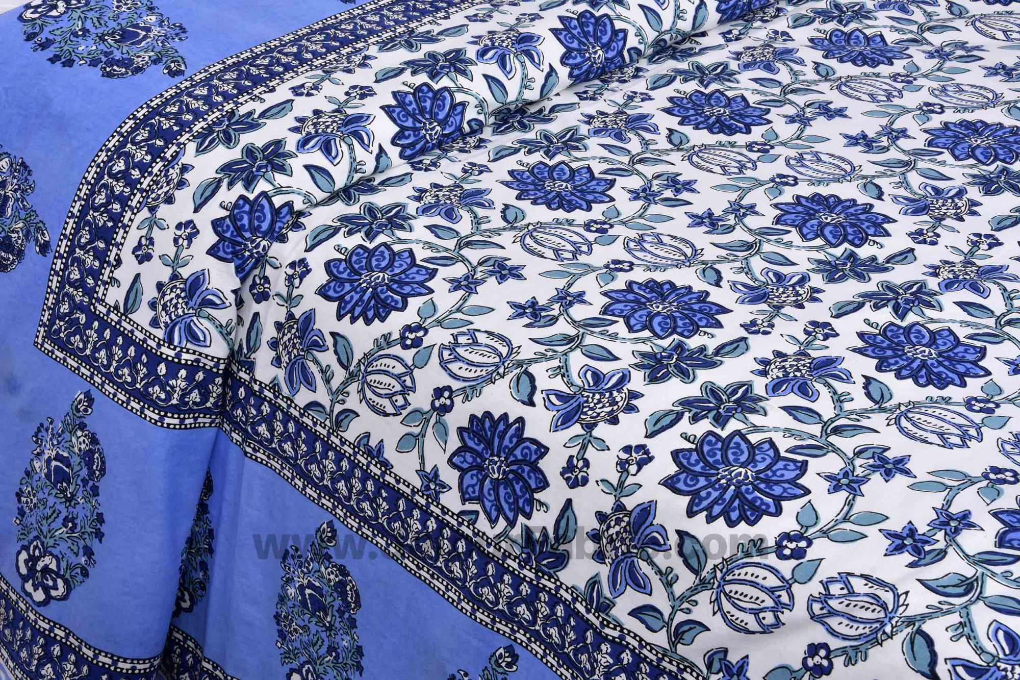 Blue Floral Carnival Double Bedsheet