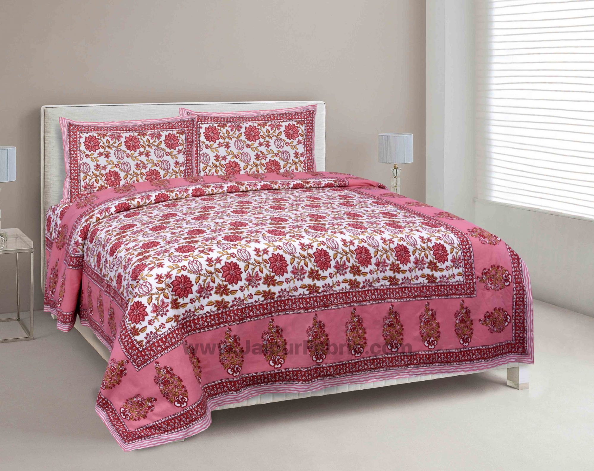 Peach Floral Carnival Double Bedsheet