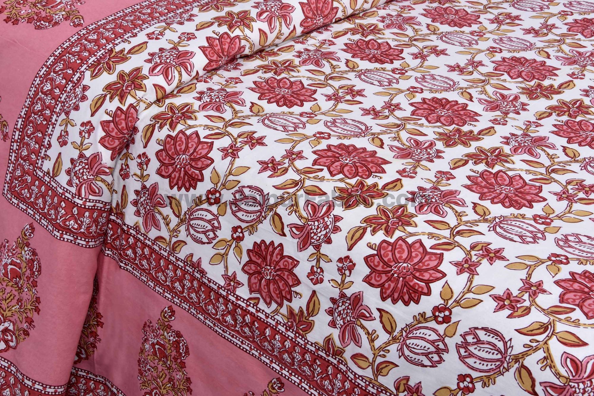 Peach Floral Carnival Double Bedsheet