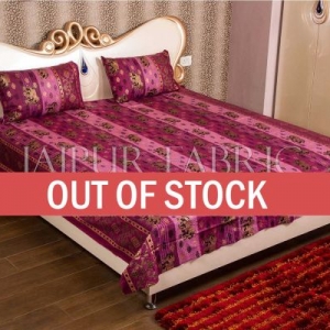 Purple color with Golden Elephant Print Double Bed Sheet with Two Pillow Covers