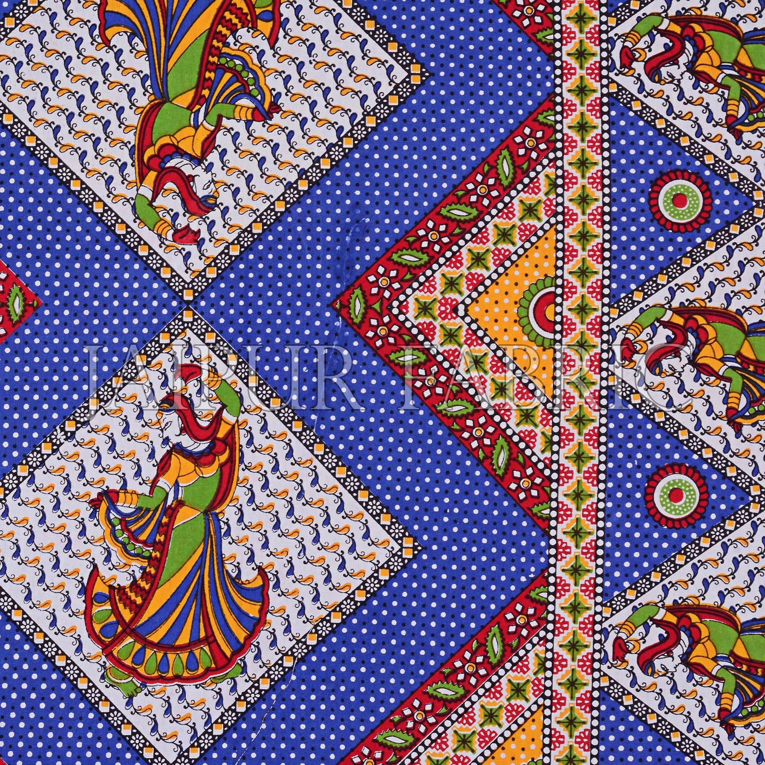 Blue Base jaipur Folk dance Design Double Bedsheet With Pillow Covers