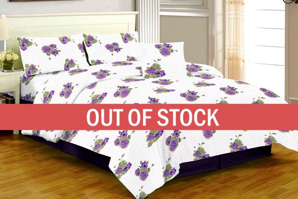White Base Purple Flower Dotted Print Double Bed Sheet