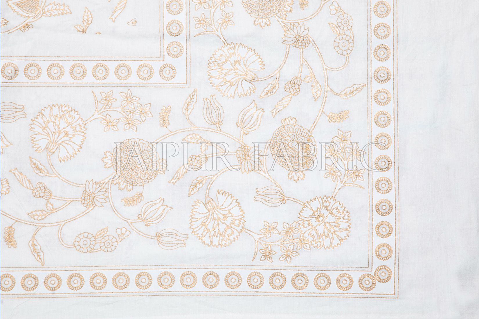 Royal Floral Golden Print White Base Double Bed Quilt