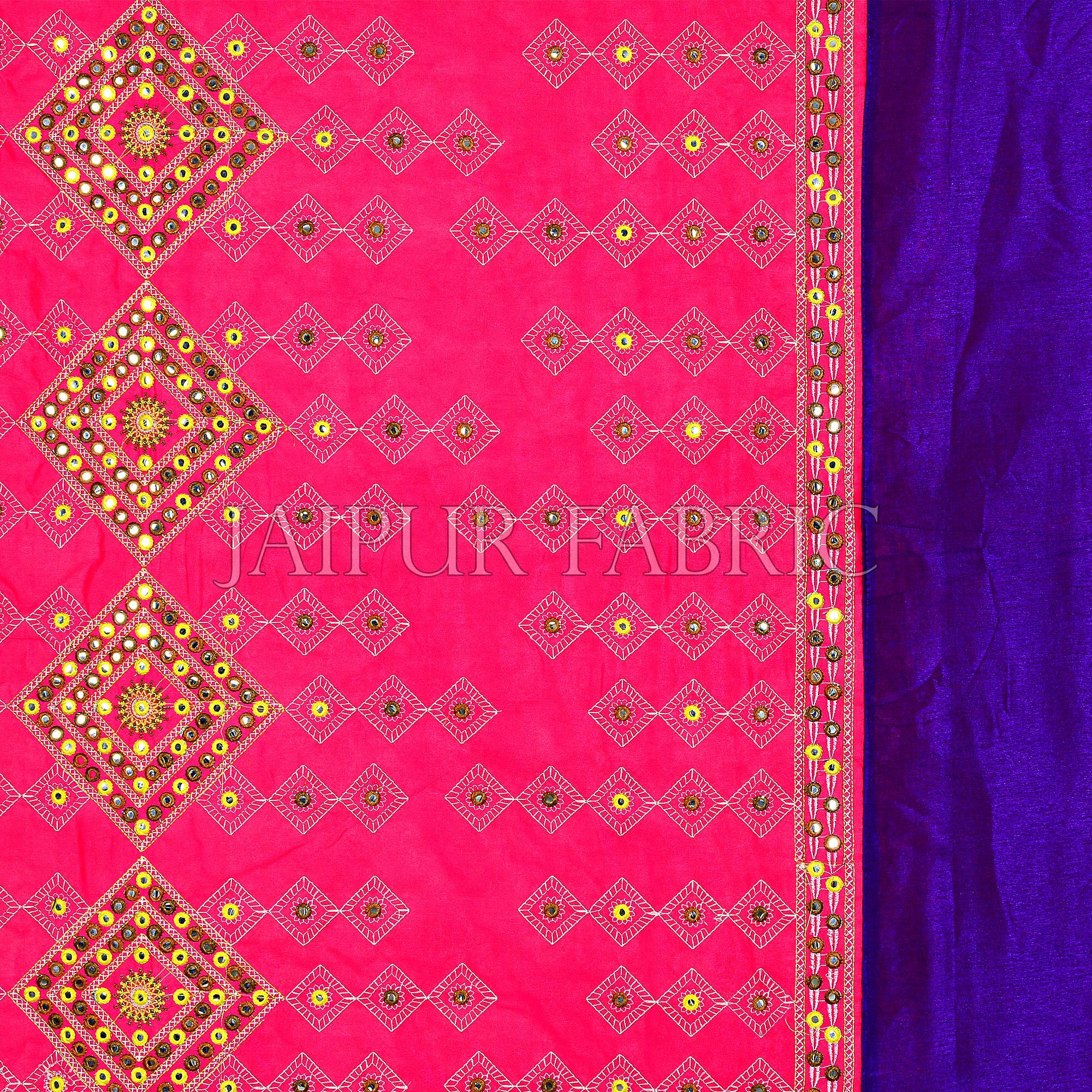 Purple And Rani Border Rajwada Pattern Silk Double Bedsheet