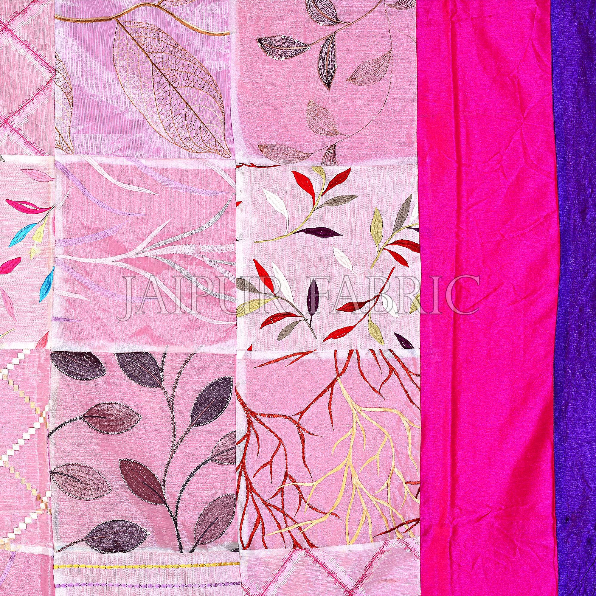 Magenta And Purple Border Pink  Tisue Tukdi With Embroidery Silk Double Bedsheet