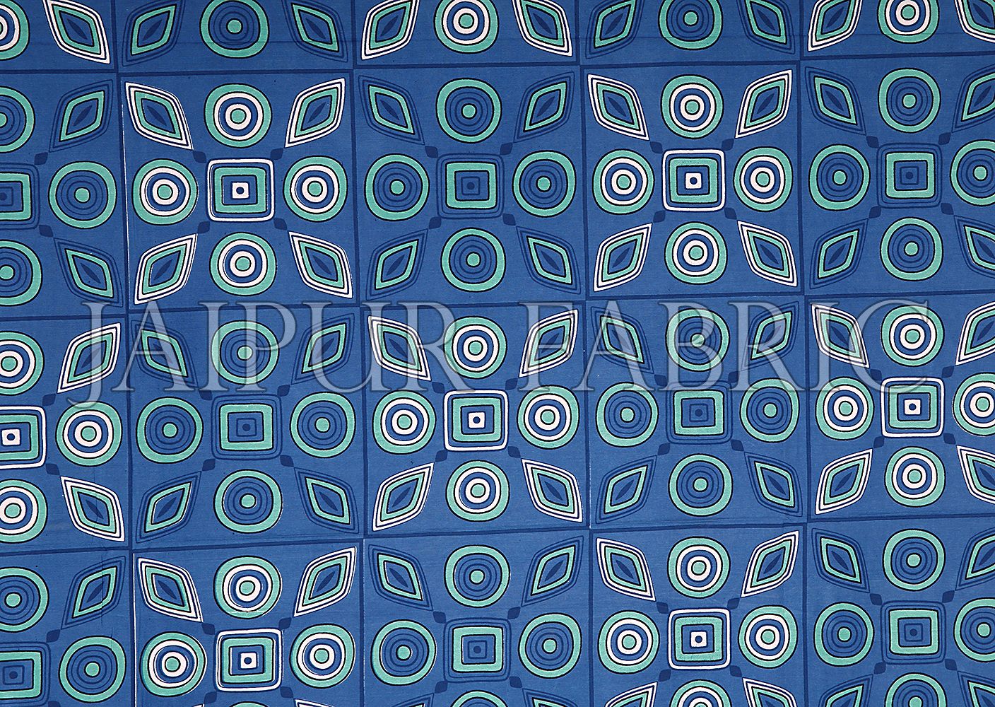 Royal Blue Border Royal Blue Base Multi Shape Pattern Screen Print Cotton Double Bed Sheet