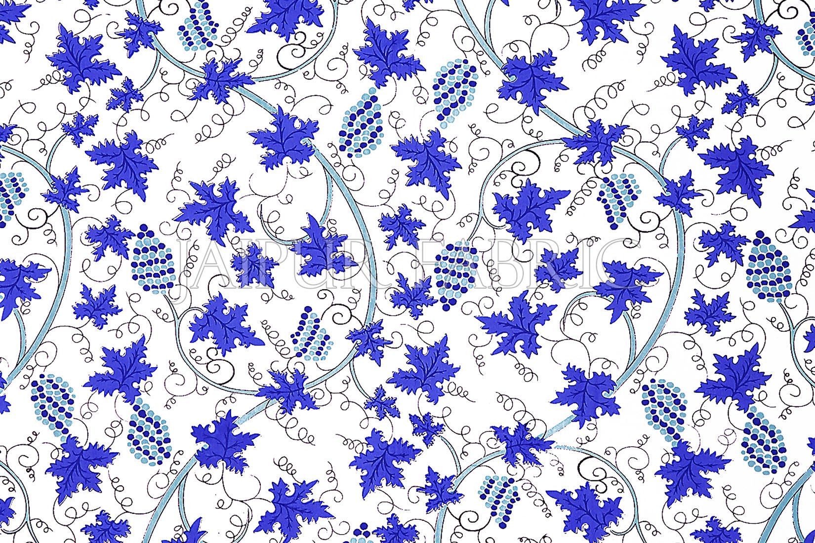 Royal Blue Border Grapes Pattern Screen Print Cotton Double Bed Sheet