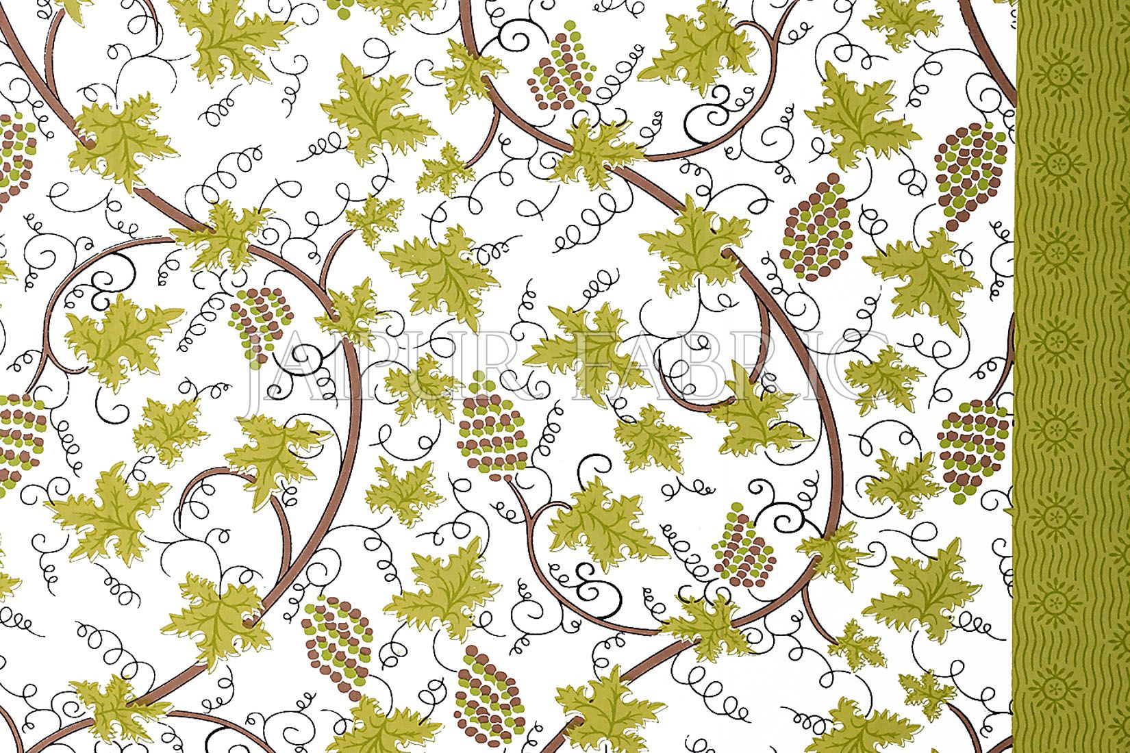Green  Border Grapes Pattern Screen Print Cotton Double Bed Sheet