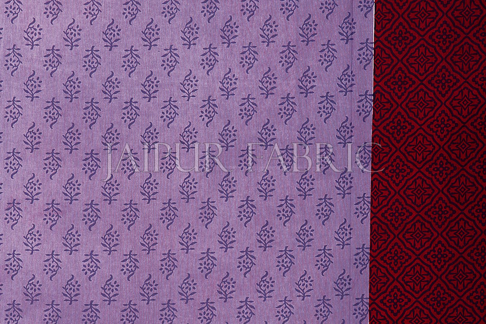 Purple Border Maroon Base Leaf Pattern Screen Print Cotton Double Bed Sheet