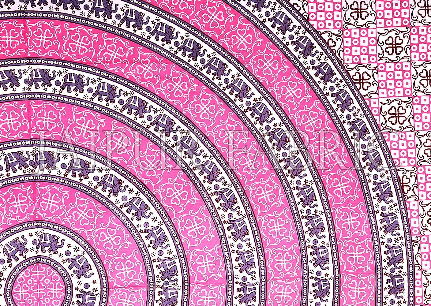 Hot Pink Border Circle Elephant Pattern Screen Print Cotton Double Bed Sheet