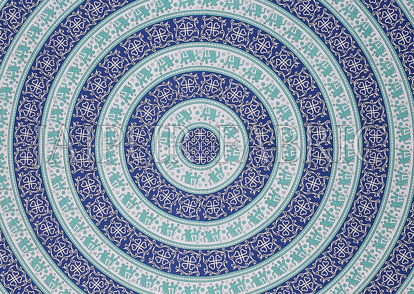 Navy Blue Border Circle Elephant Pattern Screen Print Cotton Double Bed Sheet