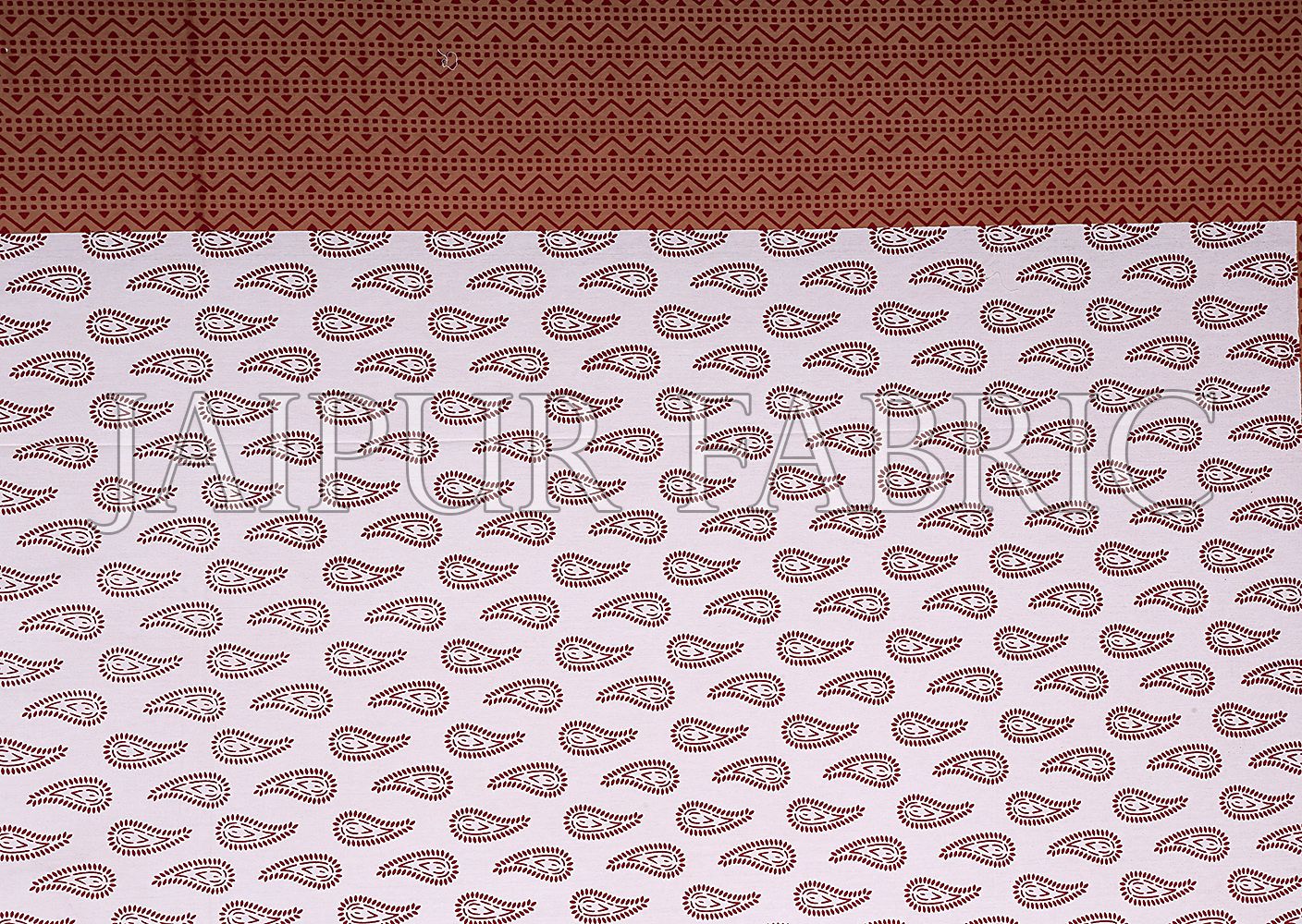 Brown Border  White Base Floral Pattern Screen Print Cotton Double Bed Sheet