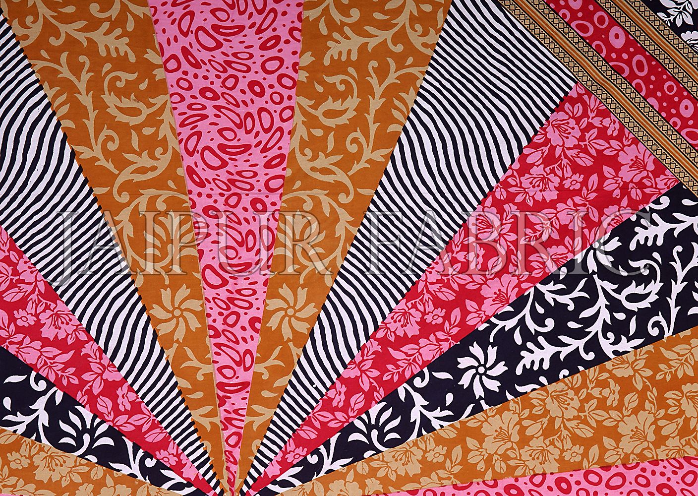 Brown Border Multi Pattern Screen Print Cotton Double Bed Sheet