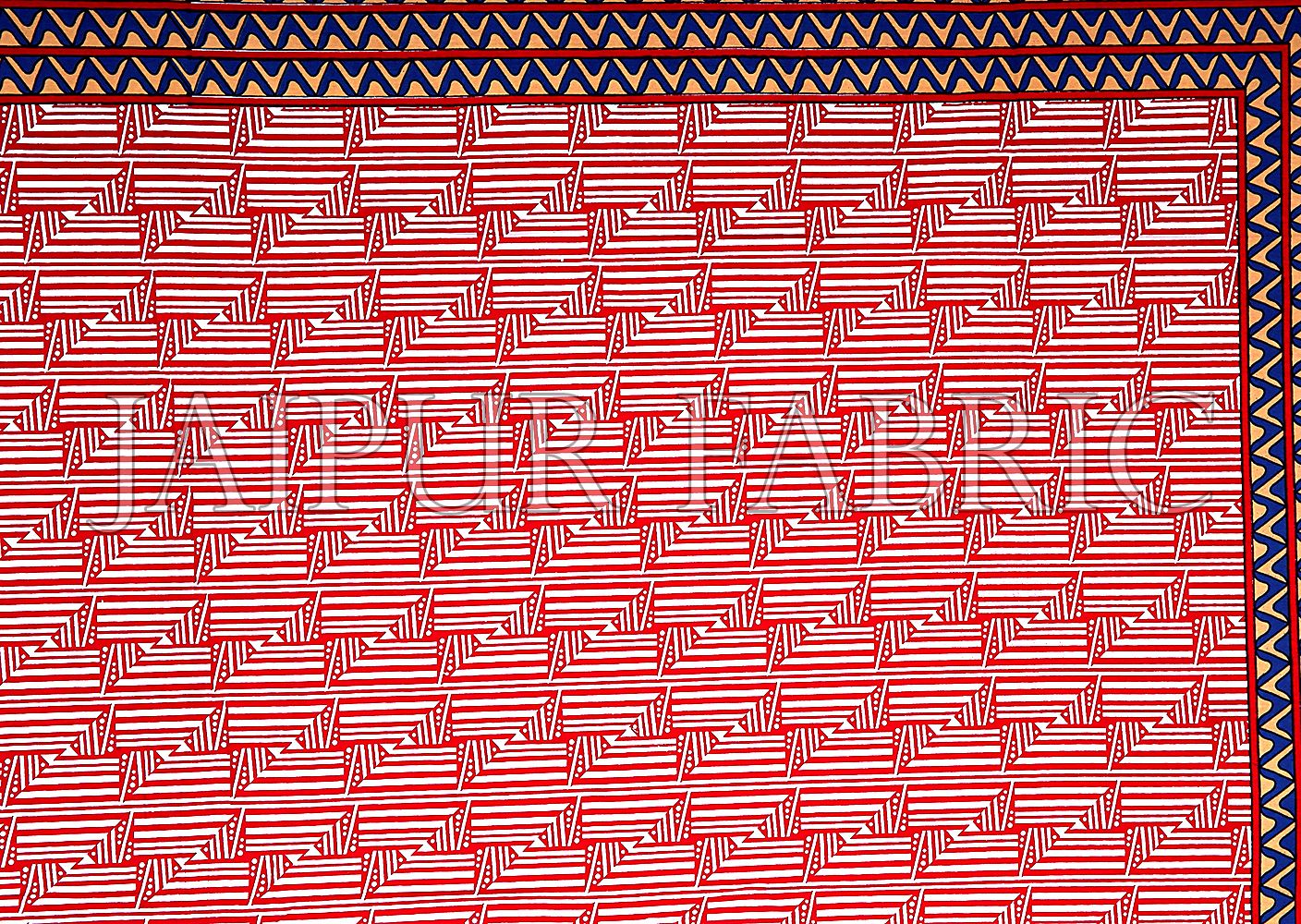 Maroon Border Zig Zag  Pattern Screen Print Cotton Double Bed Sheet