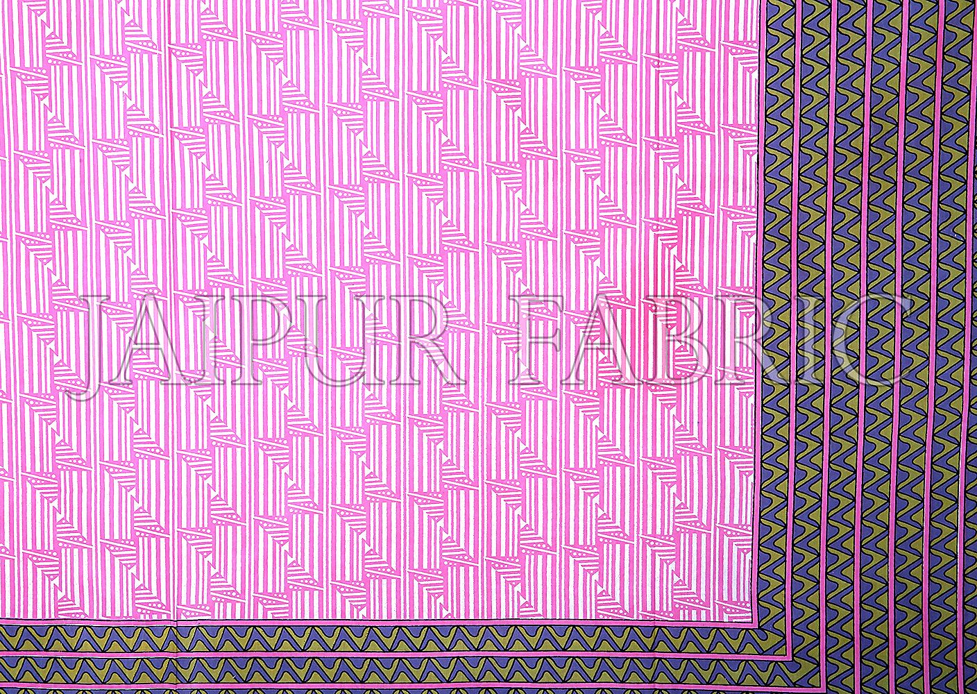 Pink Border Zig Zag  Pattern Screen Print Cotton Double Bed Sheet