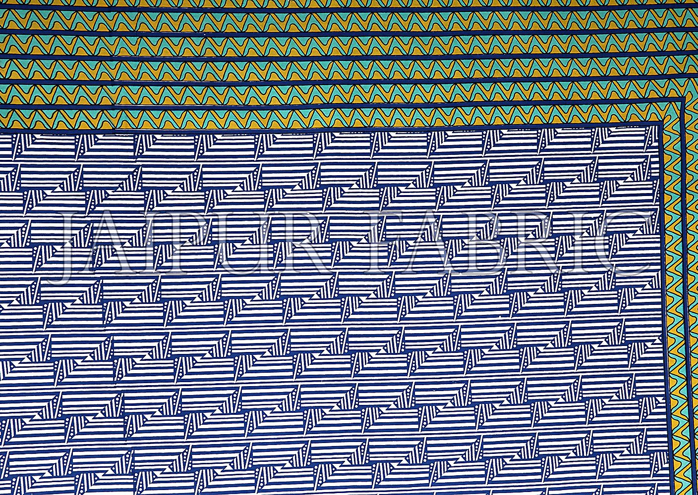Navy Blue Border Zig Zag  Pattern Screen Print Cotton Double Bed Sheet