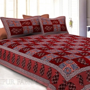 Rosy Brown Border Circle Pattern Screen Print Cotton Double Bed Sheet