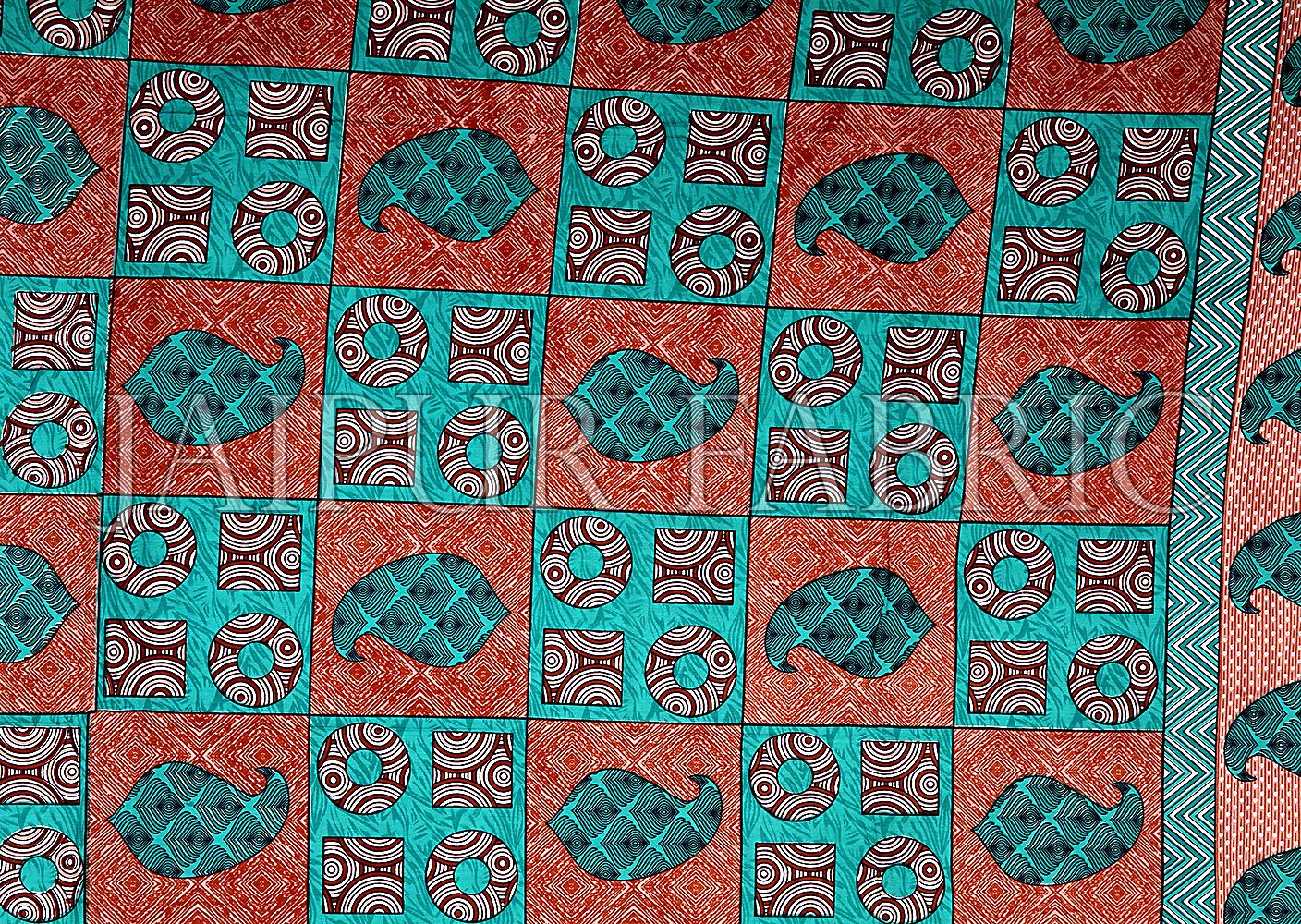 Turquoise Border Circle Pattern Screen Print Cotton Double Bed Sheet