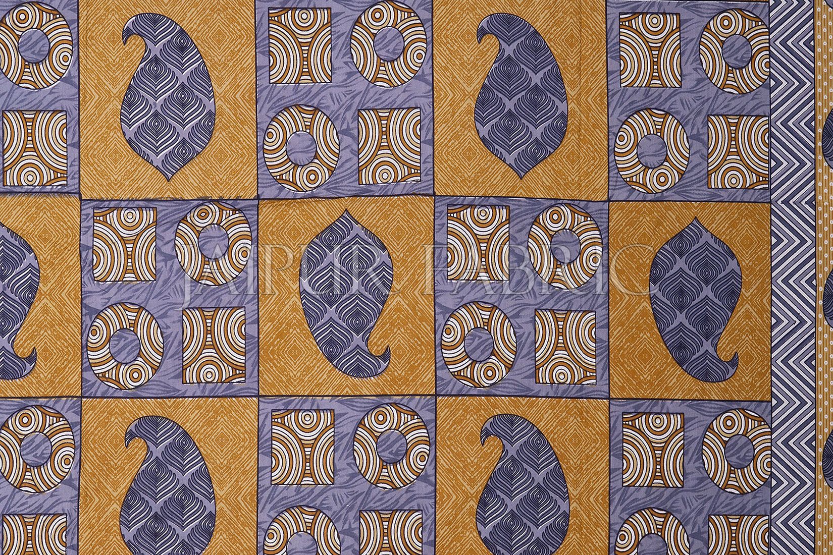 Light Slate Gray Border Square Pattern Screen Print Cotton Double Bed Sheet