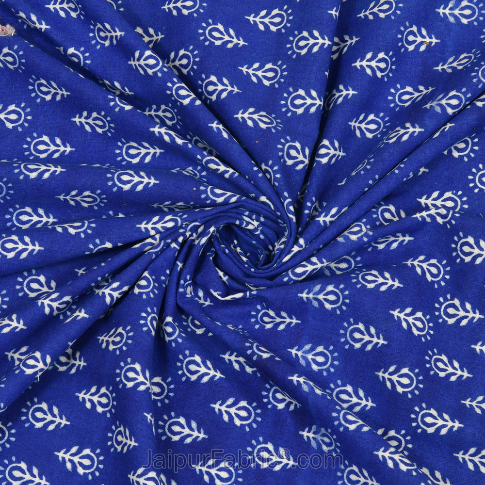 Navy Blue Color Floral Pattern Screen Print Cotton Double Bed Sheet