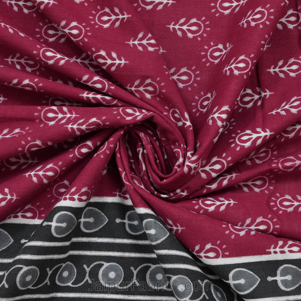 Maroon Border Maroon Base Floral Pattern Screen Print Cotton Double Bed Sheet