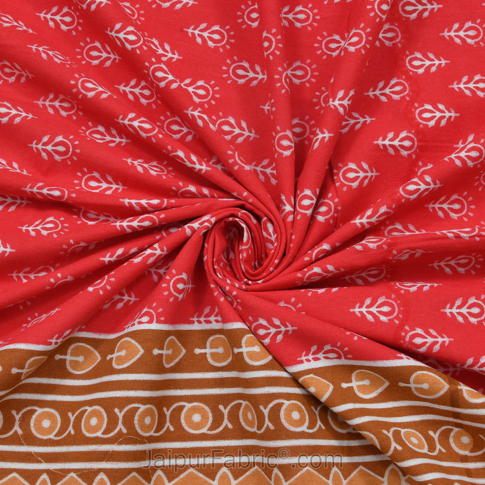 Crimson Border Floral Pattern Screen Print Cotton Double Bed Sheet