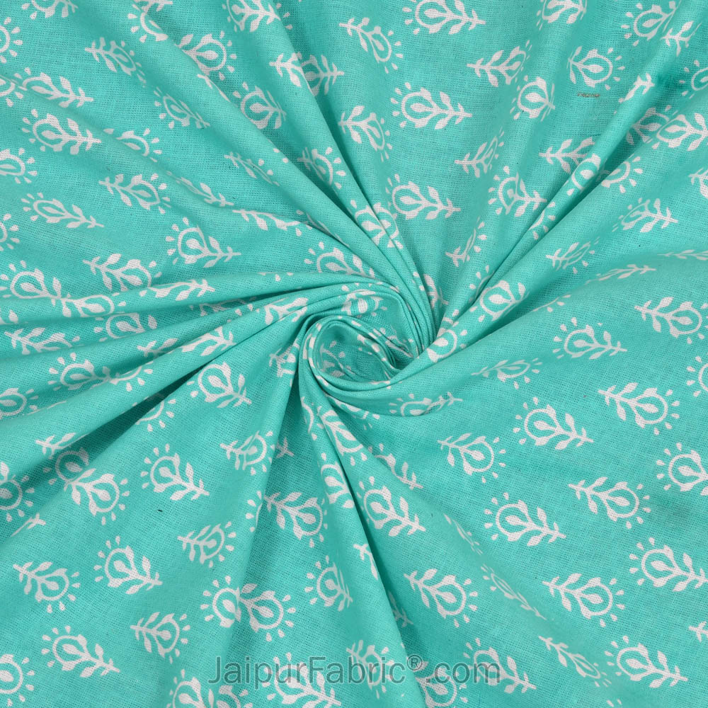 Green Border Leaf Pattern Screen Print Cotton Double Bed Sheet