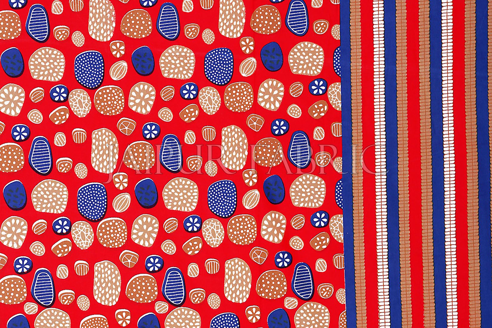 Red Border Multi Color Stone Pattern Screen Print Cotton Double Bed Sheet