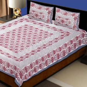 Dark Gray Color Flower Pattern Screen Print Cotton Double Bed Sheet