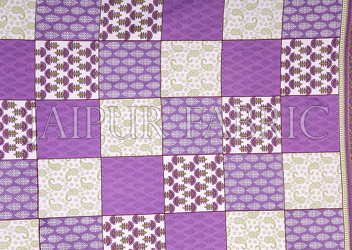 Purple Border Square Pattern Screen Print Cotton Double Bed Sheet