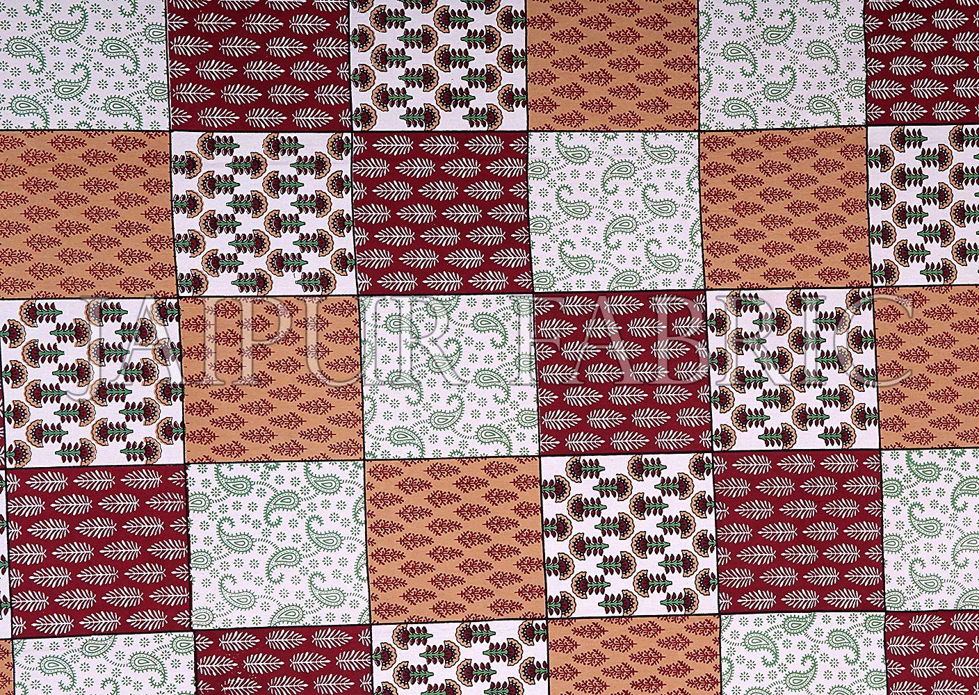 Brown Border Square Pattern Screen Print Cotton Double Bed Sheet