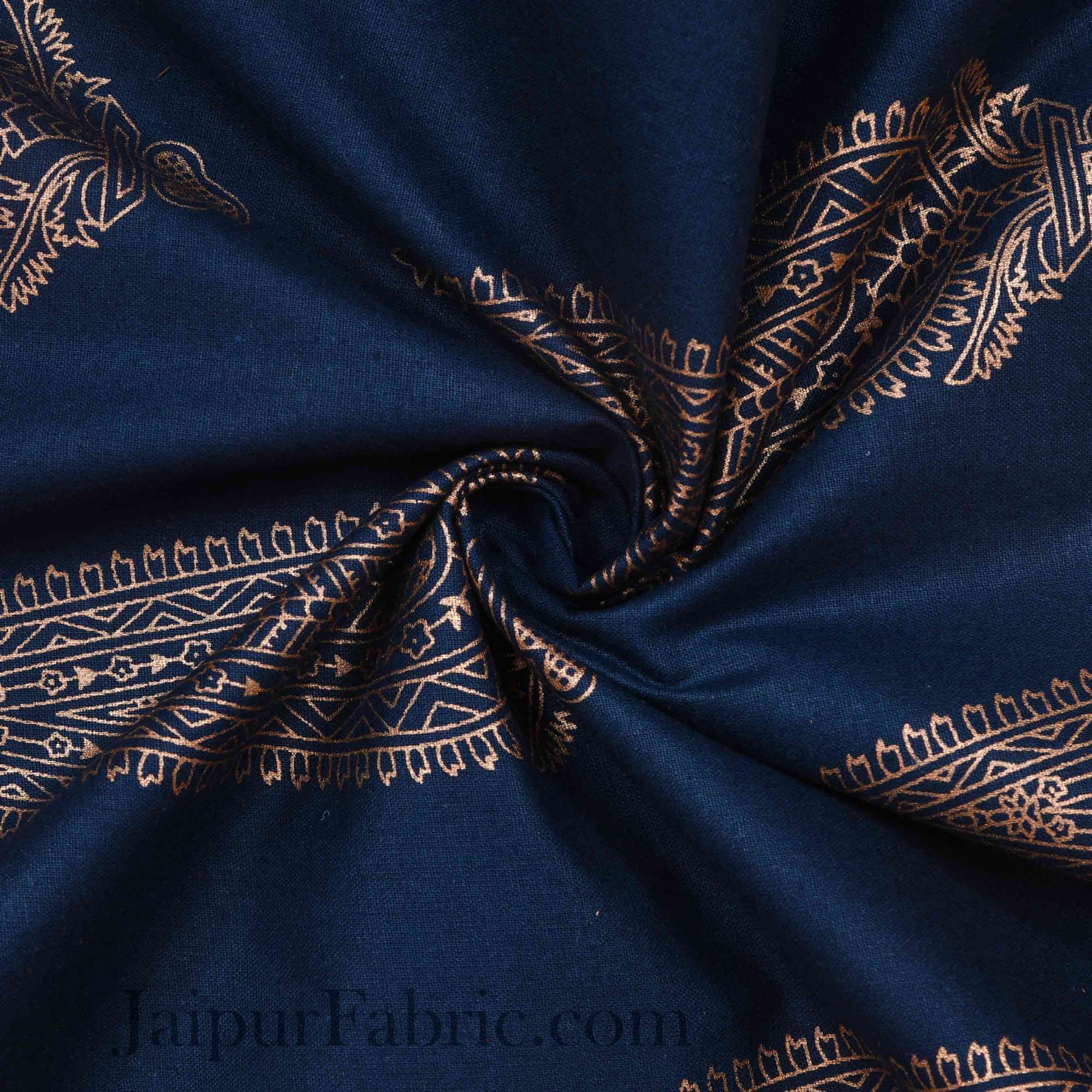 Patola BedSheet in Navy Blue Base Cream Border Gold Print Kerry Pattern Super Fine Cotton with 2 pillow covers