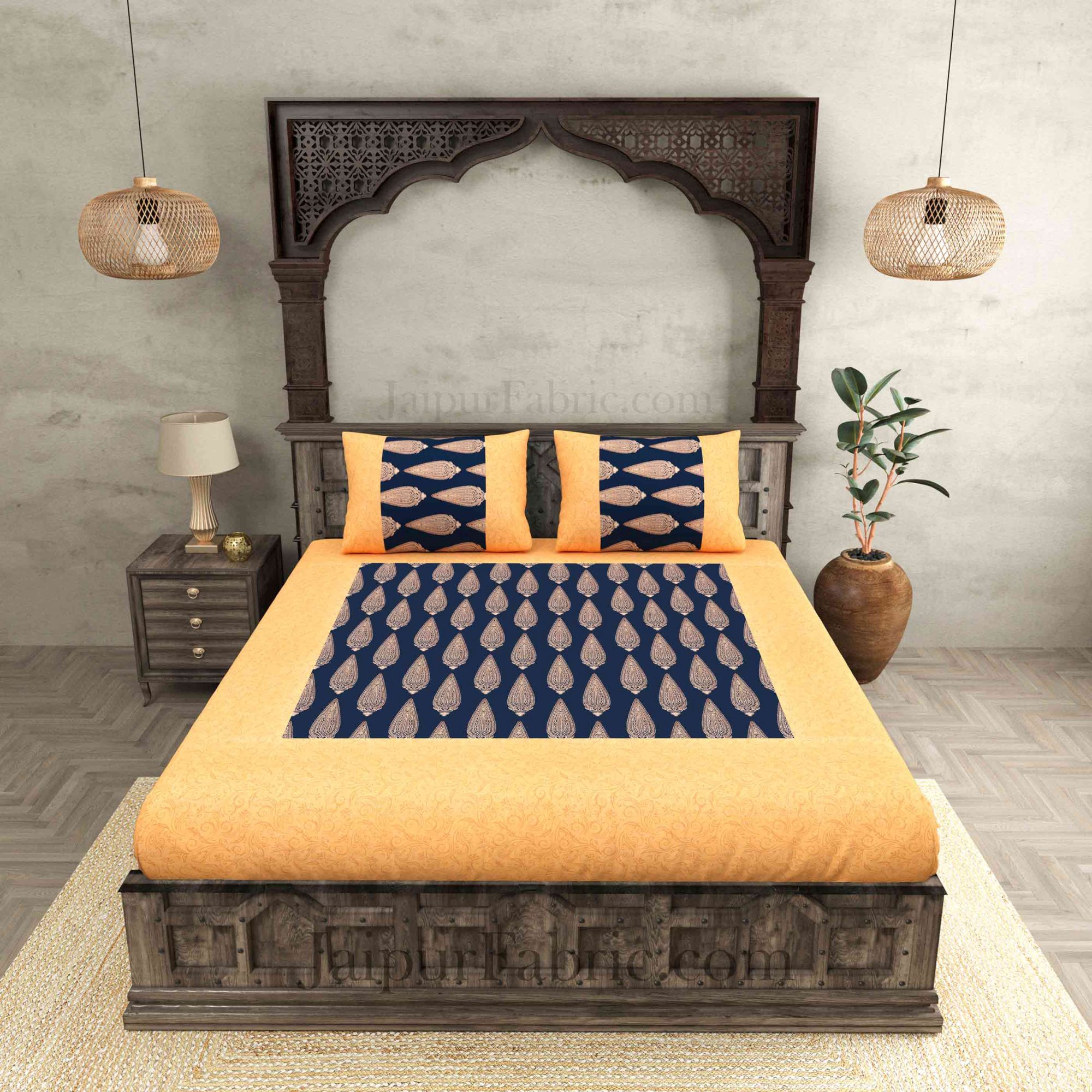 Patola Gold Navy Blue Tropical Festive Cotton BedSheet