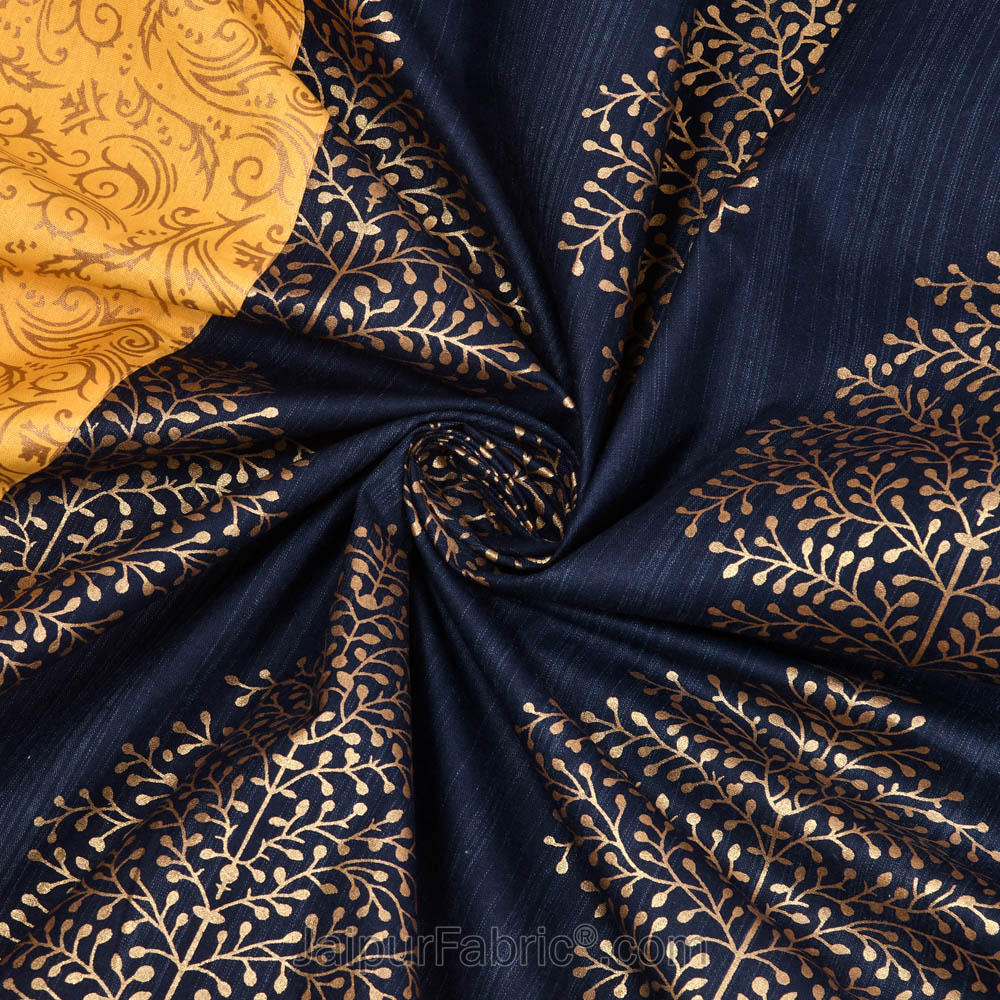 Patola Gold Navy Blue Paan Festive Cotton BedSheet