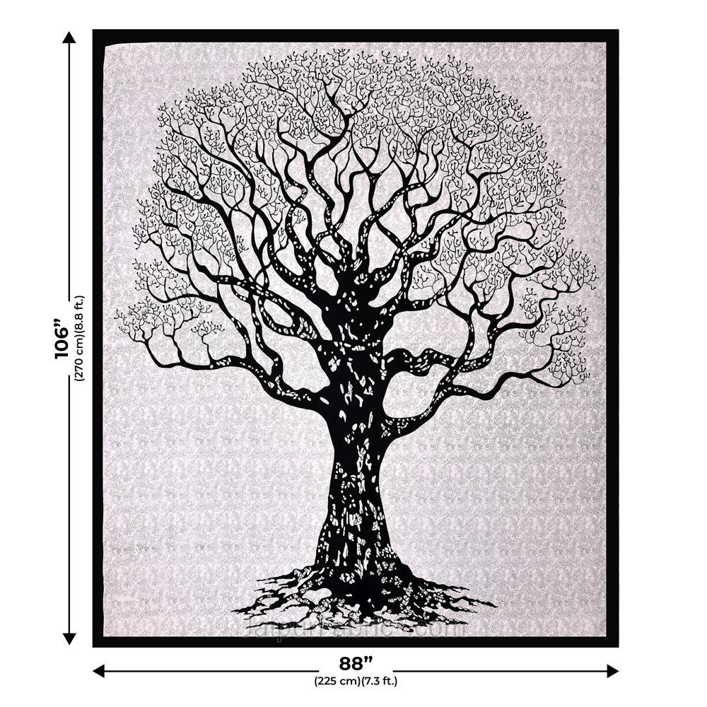 Black  Border Light Cream base Big Tree Pattern  Super Fine Cotton Double Bed Sheet