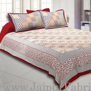 Maroon Border  With Multi Checkered Pattern Fine Cotton Double Bedsheet With Two Pillow Cover