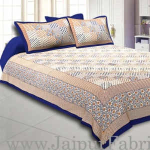 Blue Border With Multi Checkered Fine Cotton Double Bedsheet With  Two Pillow Order