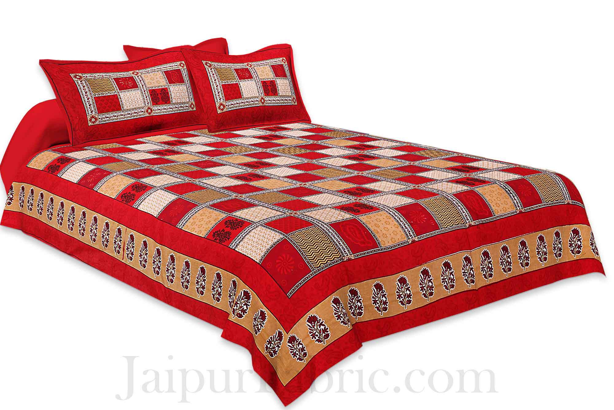 Maroon  Border Multi Colour Checkered Super fine Cotton Double Bedsheet