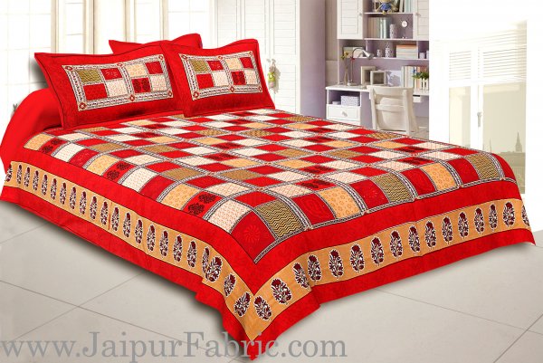Maroon  Border Multi Colour Checkered Super fine Cotton Double Bedsheet