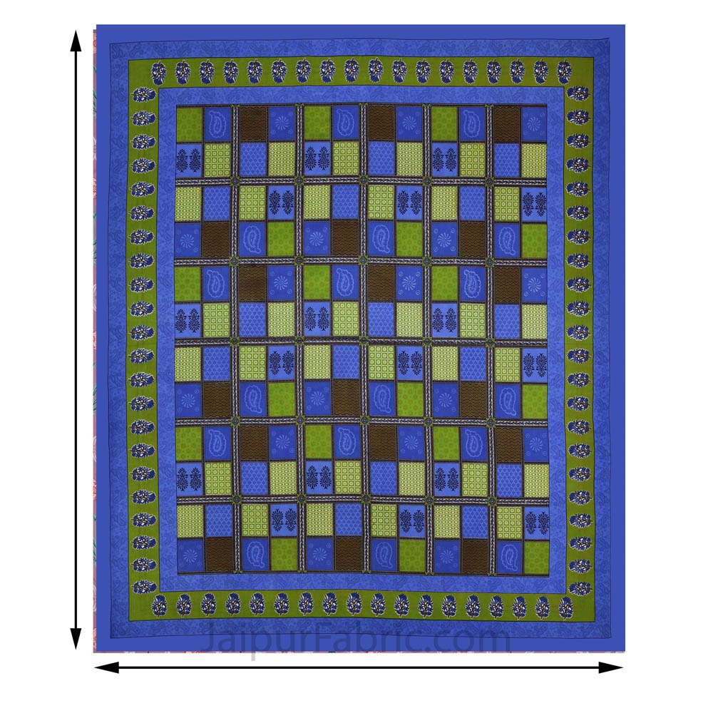 Blue  Border Multicolor Checkered Super fine Cotton Double Bedsheet