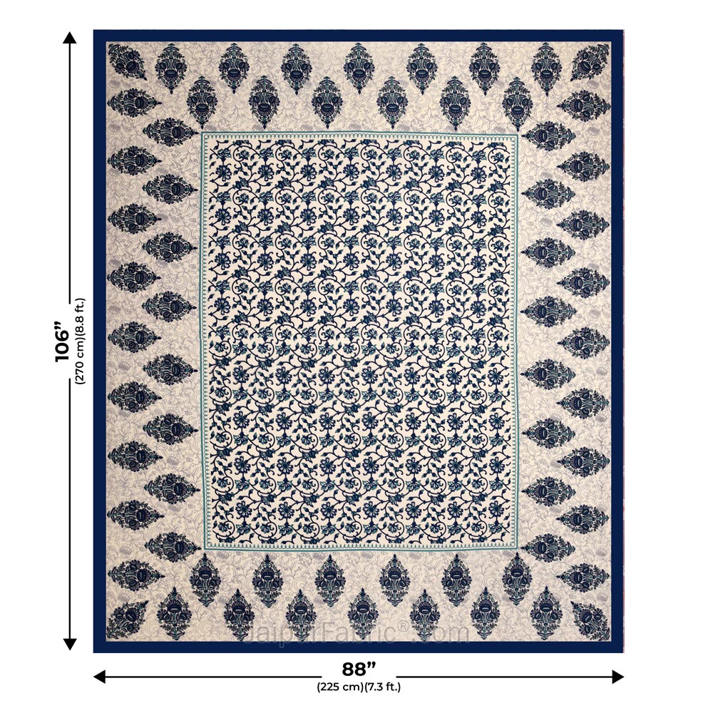 Blue Border Tropical keri Design Cotton Double Bed Sheet
