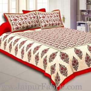 Maroon Border Tropical keri Design Cotton Double Bed Sheet
