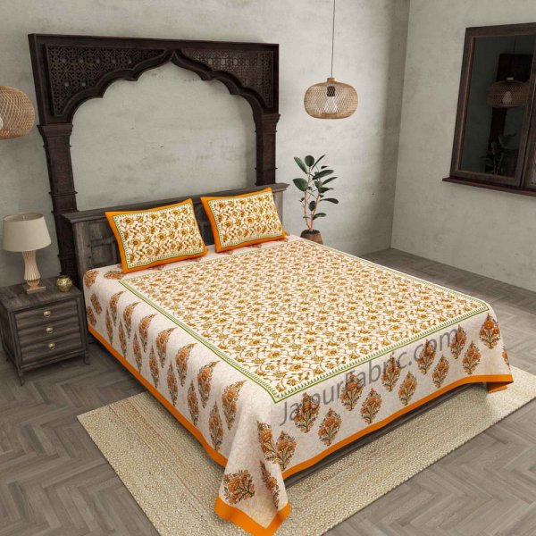 Yellow Border Tropical keri Design Cotton Double Bed Sheet