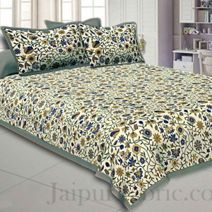 Double bedsheet with Grey Border Branch of   Pomegranate With Two Pillow Cover