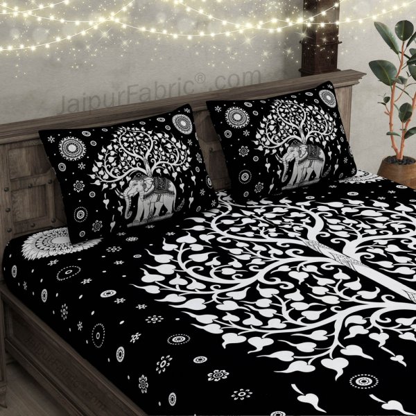 Double Bedsheet With Big Elephant And Tree Pattern Two Pillow