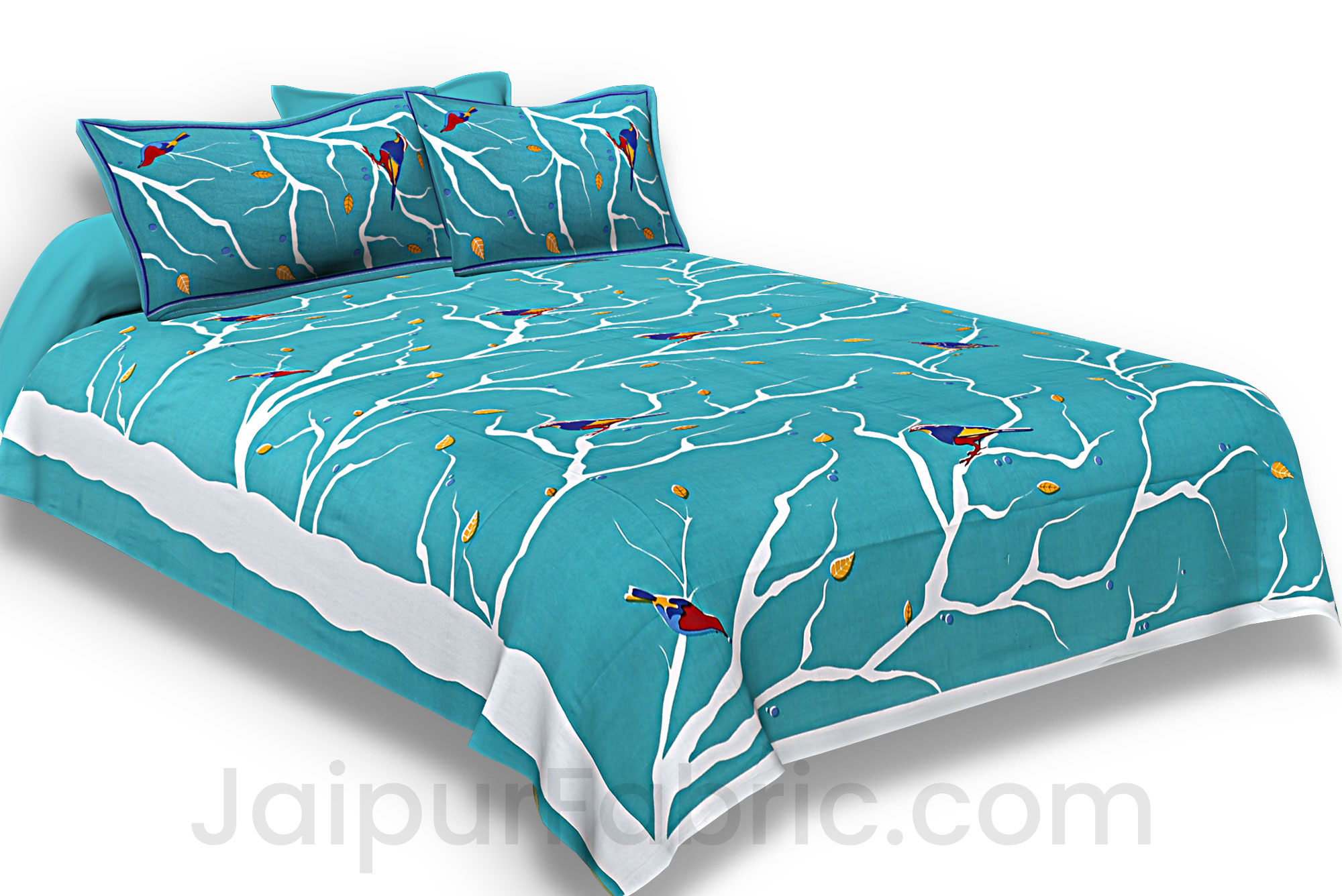 Indian Sparrow Double Bedsheet Sea Green Color With 2 Pillow covers