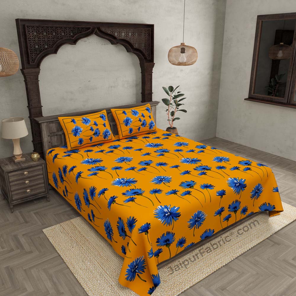 Sun Flower Double Bedsheet Yellow Color With 2 Pillow covers