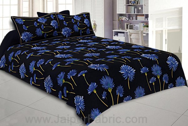 Sun Flower Double Bedsheet Black Color With 2 Pillow covers