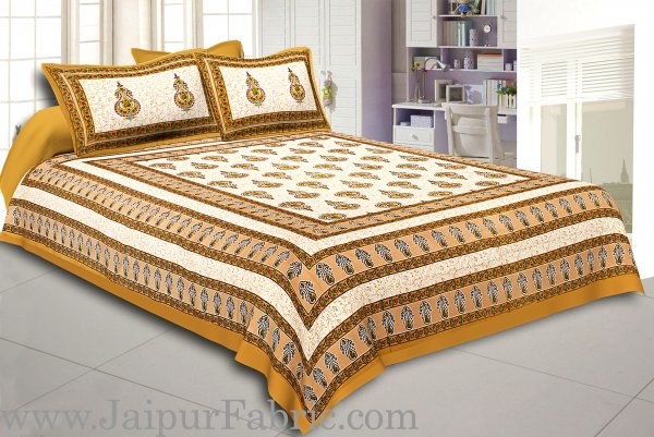 Brown Border creame Base Sanganeri Print Super Fine Cotton Double Bed Sheet